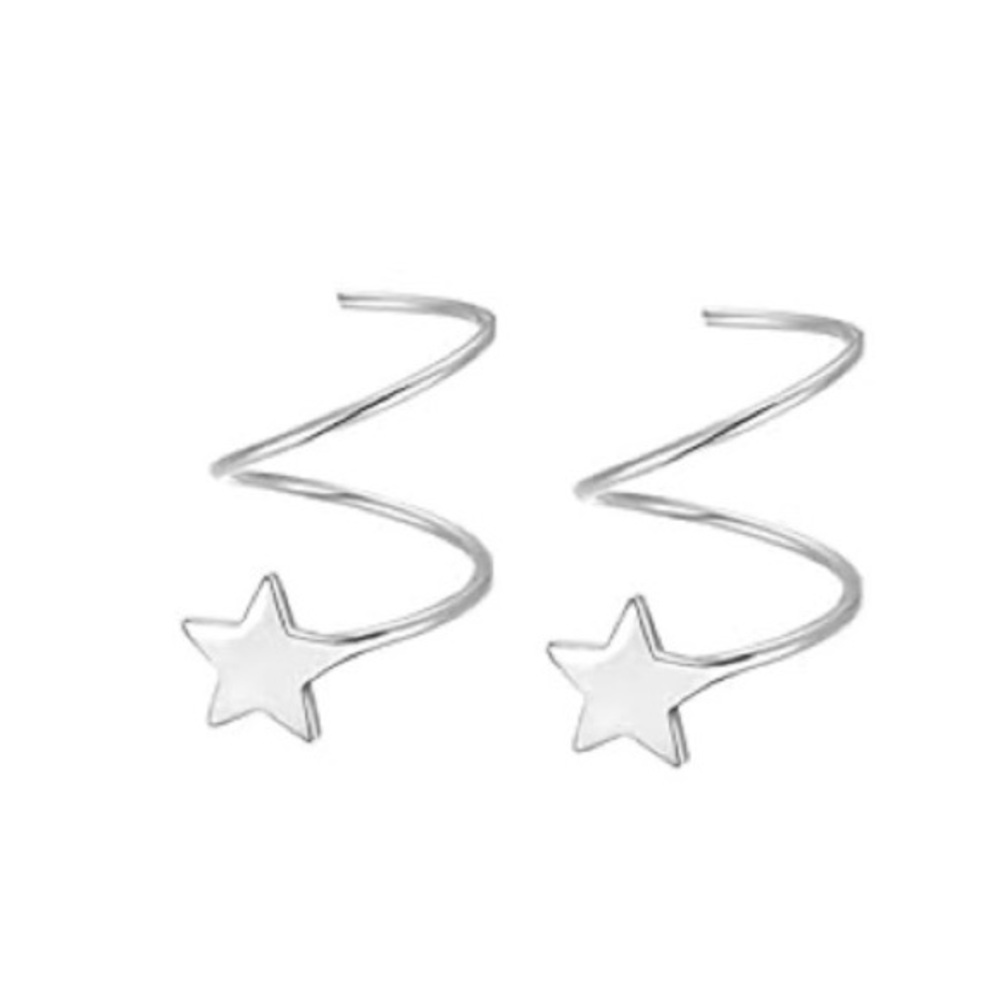 Silver Star Spiral Earrings